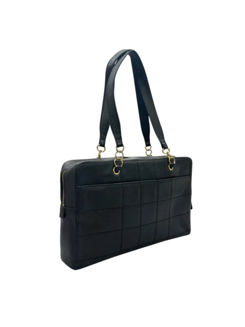 Chanel Choco Bar Tote Bag Leather Black